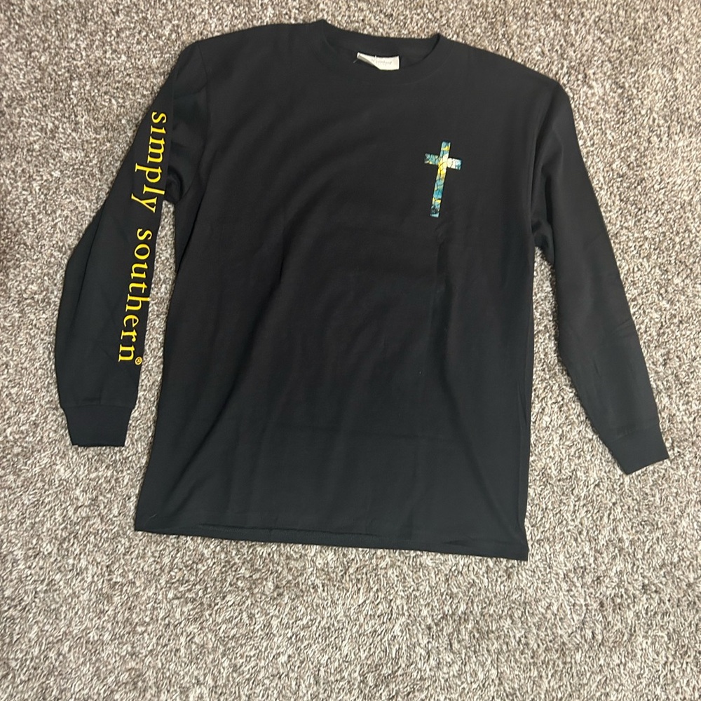 Simply Southern Black Long Sleeve Kids Tee with Colorful Cross